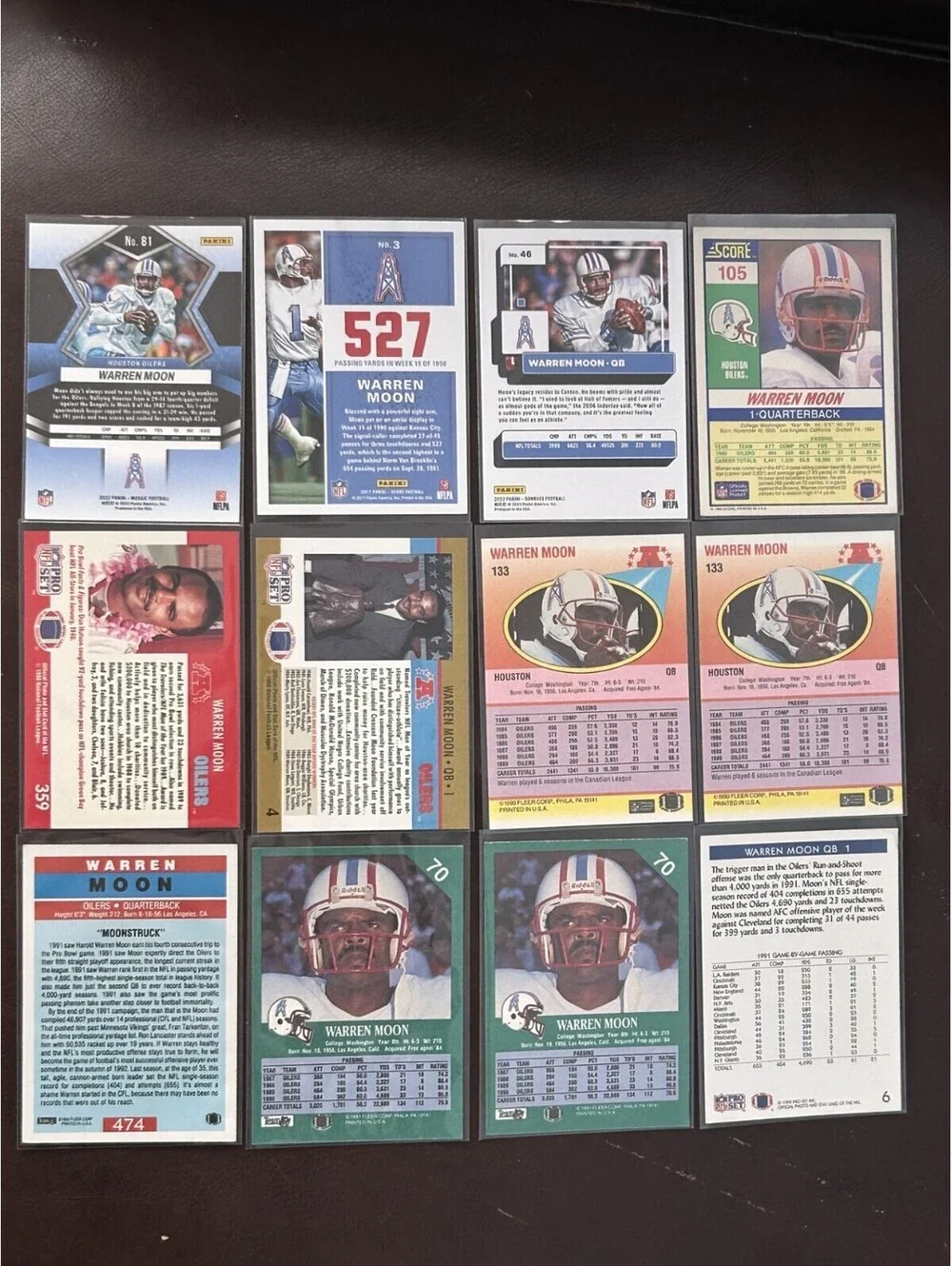 HOF ALL PRO QB WARREN MOON VINTAGE COLLECTION PANINI/PRO SET/FLEER 22 CARD LOT